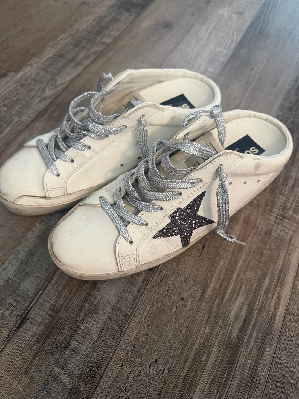 Golden Goose White Sneakers with Silver Glitter Star